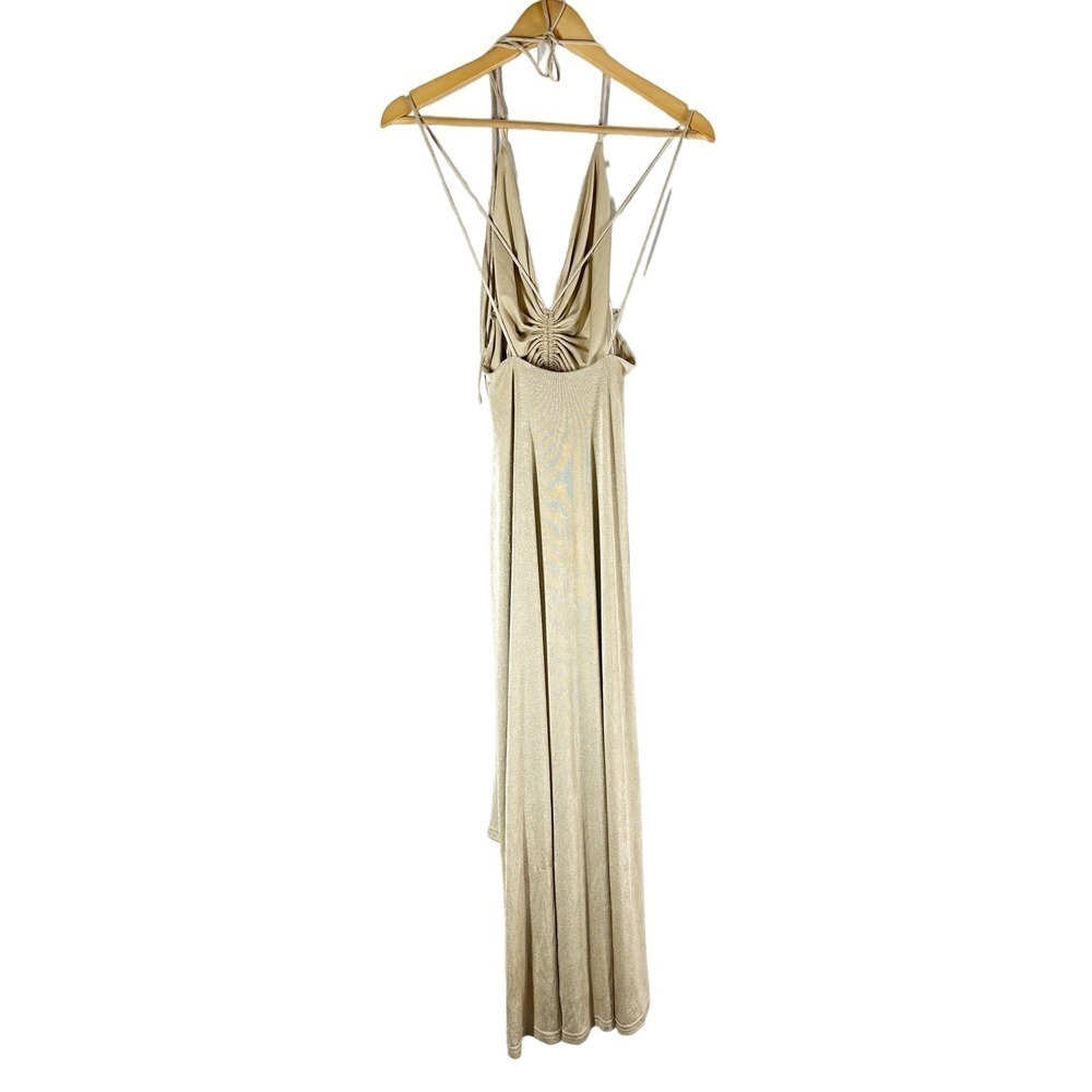 Beige Ruched V-Neck Midi Dress - Picture 3 of 11
